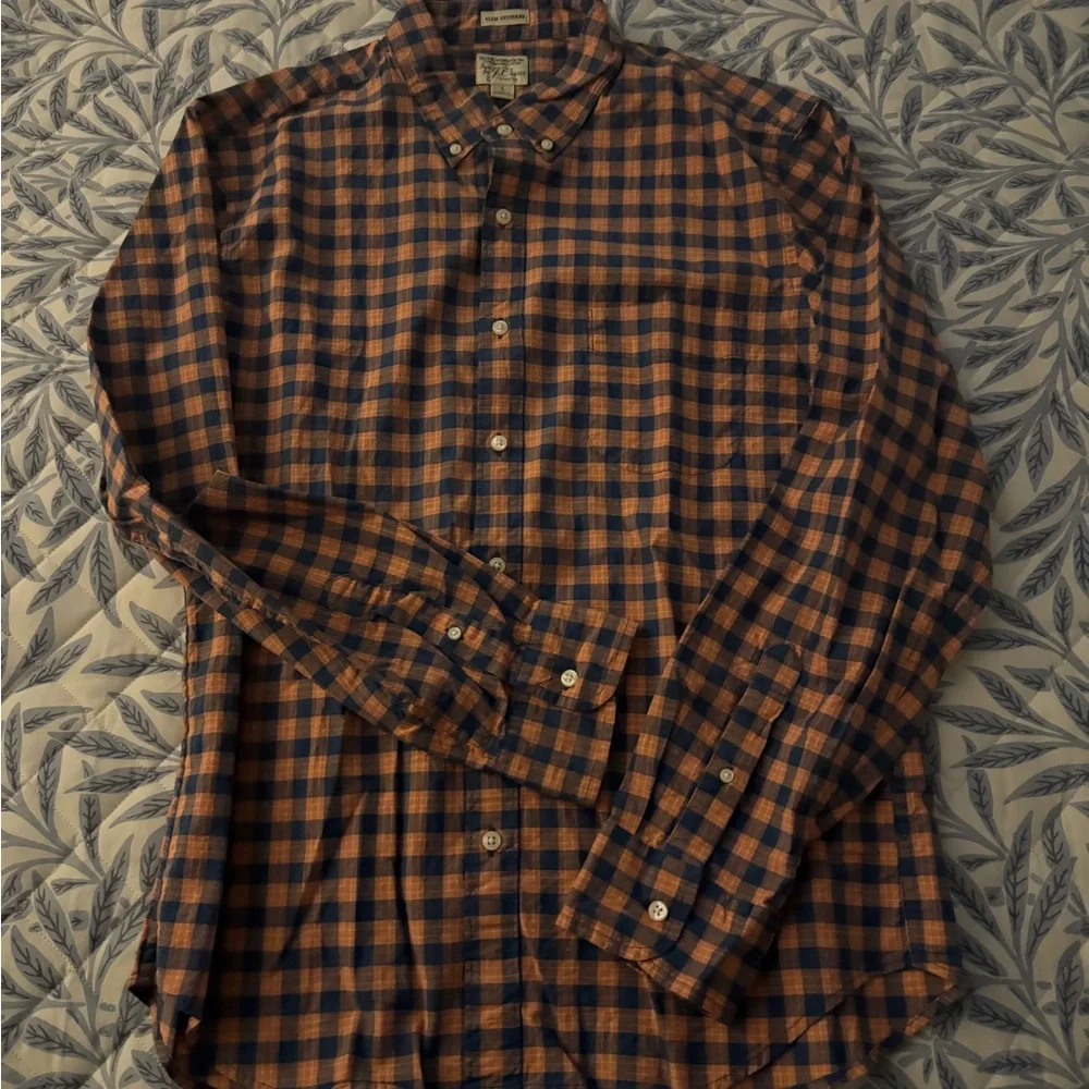 J. Crew Men's Checkered Shirt - Orange and Blue